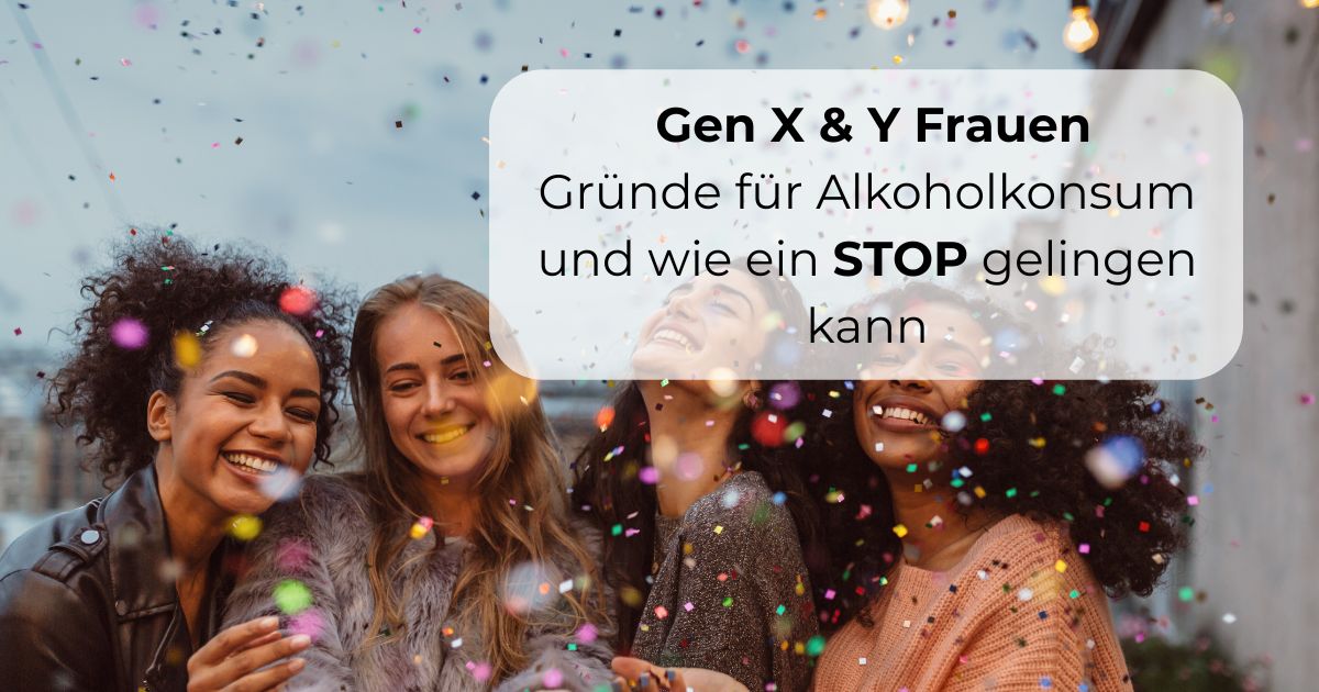Frauen stehen zusammen, gute Laune, feiern sich mit Konfetti und Glitzer.
